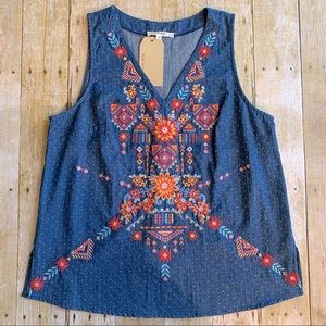 NWT Andree Multi-colored Embroidered V-neck Tank Top